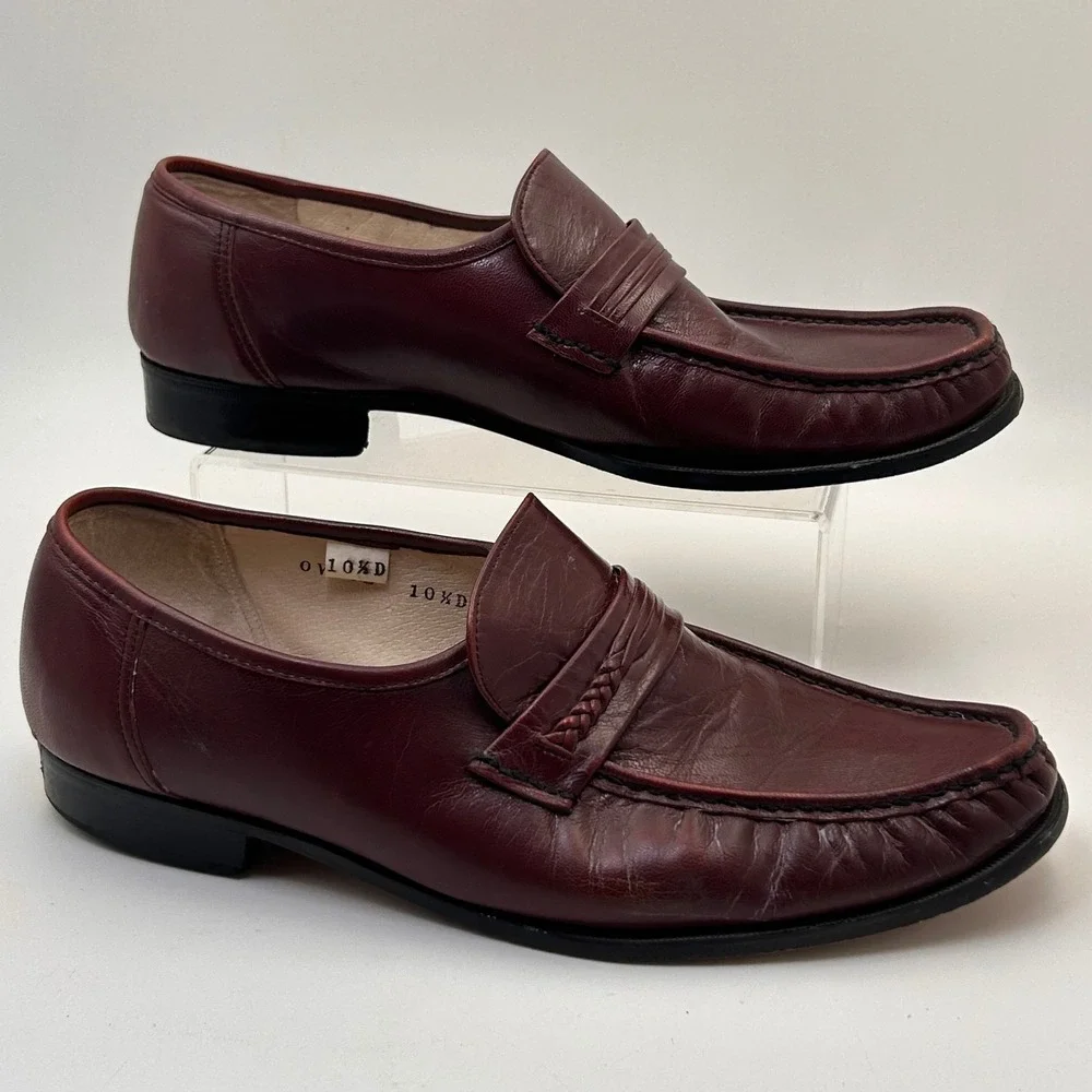 Vintage Stuart McGuire Burgundy Leather Penny Loafers Shoes 10.5D Spring Step